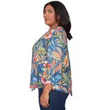 Alfred Dunner Floral Print Pointed Hem Top with Necklace - Plus