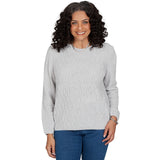 Alfred Dunner Cable Pullover Chenille Sweater - Grey