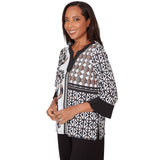 Alfred Dunner Floral Geo Patchwork Split Neck Top