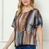 Short T-Sleeve Scoop Neck Bubble Blouse w/ Removable Necklace