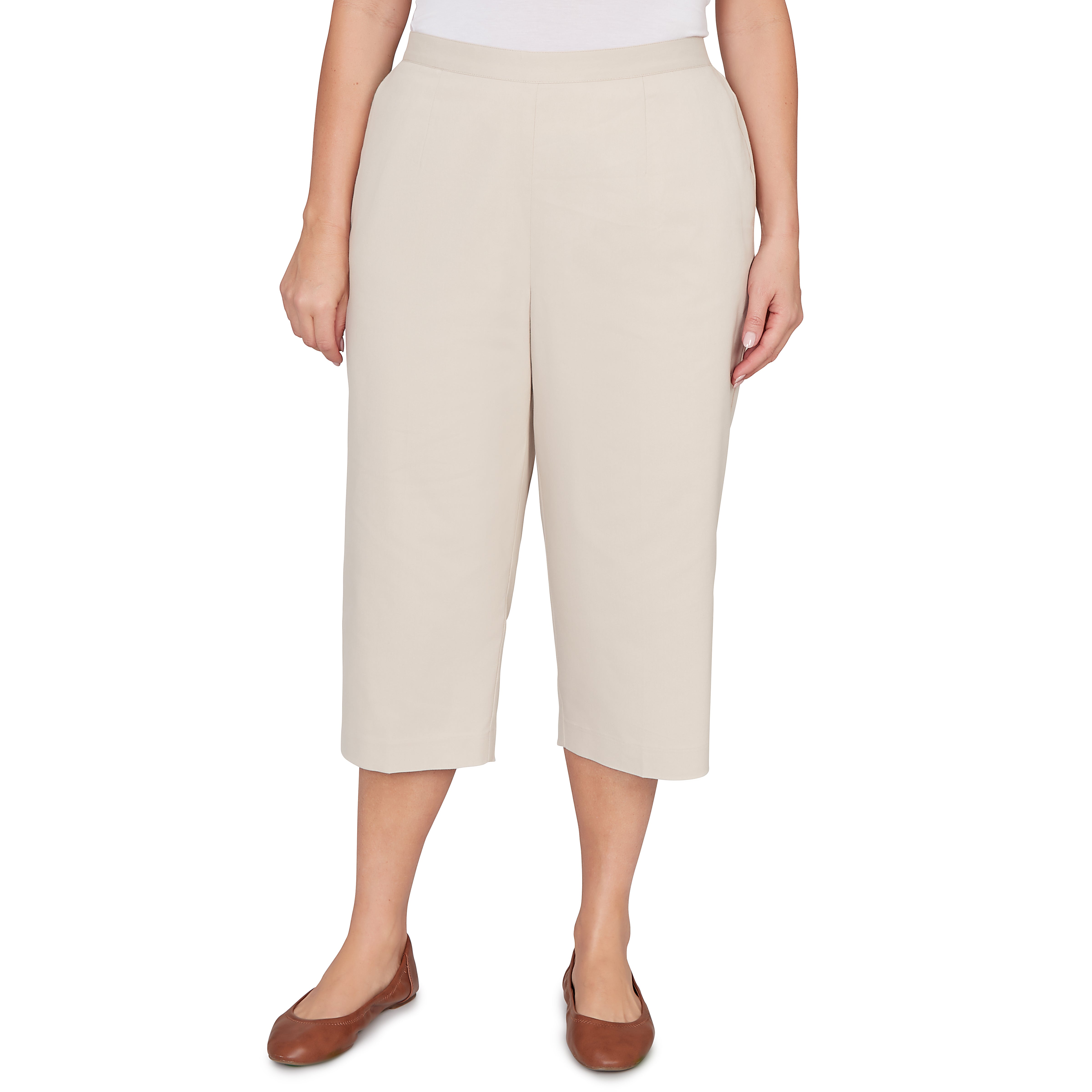 Alfred Dunner Solid Twill Button Hem Capri Pant - Plus