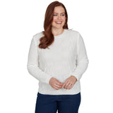 Alfred Dunner Cable Pullover Chenille Sweater - Ivory - Petite