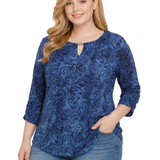 NY Collection Plus Size 3/4 Sleeve Flocked Knit Pullover Top