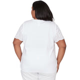 Alfred Dunner Solid Eyelet Sleeve Tee with Necklace - Plus