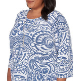 Alfred Dunner Paisley Swirl Sharkbite Hem Top with Necklace - Plus