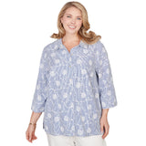 Alfred Dunner Puff Print Pinstripe Embroidered Button Down Top - Plus