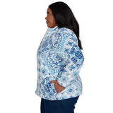 Alfred Dunner Soft Medallion Zip Front Jacket - Navy - Plus