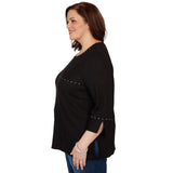 Alfred Dunner Spliced Texture Metallic Studded Top - Black - Plus
