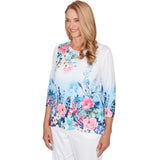 Alfred Dunner Ombre Border Floral Lace Top- Petite