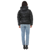 Women's Hooded Faux Leather Puffer Jacket
