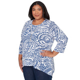 Alfred Dunner Paisley Swirl Sharkbite Hem Top with Necklace - Plus