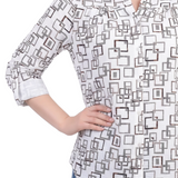 NY Collection 3/4 Sleeve Roll Tab Foil Print Blouse