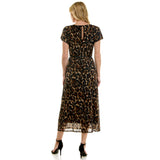 Short T-Sleeve Keyhole Button Back Lined Maxi Dress with Removable Belt