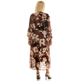 Sleeveless Scoop Neck Dress with 3/4 Bell Sleeve Tie Front Duster Shrug - Plus