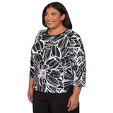 Alfred Dunner Floral Linework Side Tie Ruched Top - Plus