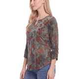 NY Collection Petite 3/4 Sleeve Flocked Knit Pullover Top