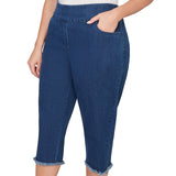 Alfred Dunner Super Stretch Denim Fringe Capri Pant - Plus