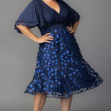 Pretty Petals Mesh Cocktail Dress - Navy Blossoms - Plus