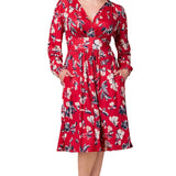 Diana Long Sleeve Midi Dress - Red Floral - Plus