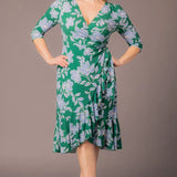 Flirty Flounce Wrap Dress Green & Blue Florals - Plus