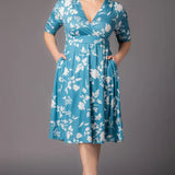 Gabriella Midi Dress  - Aqua Blooms -  Plus