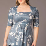Solstice Square Neck Top  - Grey Lily Print -  Plus
