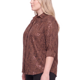 NY Collection Plus Size 3/4 Sleeve Roll Tab Foil Print Blouse