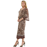 Sleeveless Scoop Neck Maxi Dress with 3/4 Flare Sleeve Tie Front Shrug