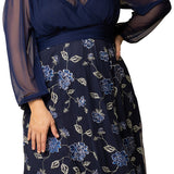 Isabella Embroidered Mesh Gown - Navy - Plus