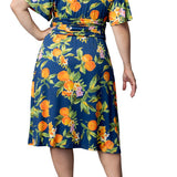 Jemma Ruched Tie Dress - Navy Citrus - Plus