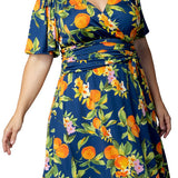 Jemma Ruched Tie Dress - Navy Citrus - Plus