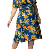 Jemma Ruched Tie Dress - Navy Citrus - Plus