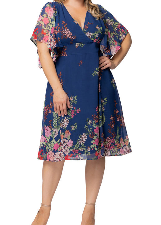 Twilight Garden Border Breezy Border Print Cocktail Dress - Plus Twilight Garden Border / 5X Twilight Garden Border Breezy Border Print Cocktail Dress - Plus Twilight Garden Border / 5X