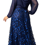 Blossoming Beauty Mesh Evening Gown - Black - Plus