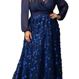Blossoming Beauty Mesh Evening Gown - Black - Plus
