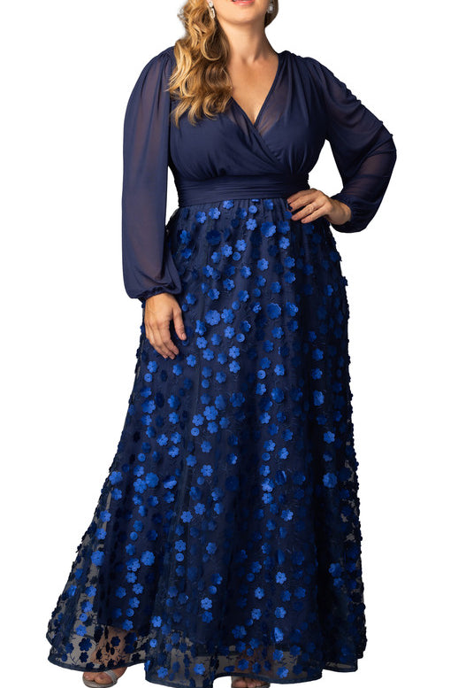 Blossoming Beauty Mesh Evening Gown - Black - Plus