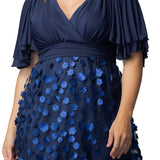 Pretty Petals Mesh Cocktail Dress - Navy Blossoms - Plus