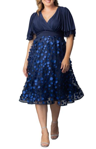 plus size navy blue cocktail dress Pretty Petals Mesh Cocktail Dress - Navy Blossoms