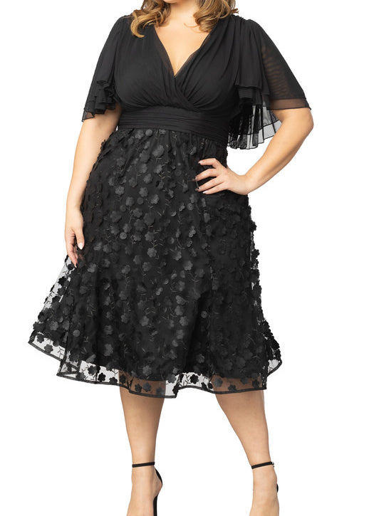 Pretty Petals Mesh Cocktail Dress - Plus