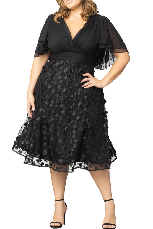 Pretty Petals Mesh Cocktail Dress - Plus
