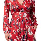 Diana Long Sleeve Midi Dress - Red Floral - Plus