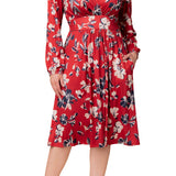 Diana Long Sleeve Midi Dress - Red Floral - Plus
