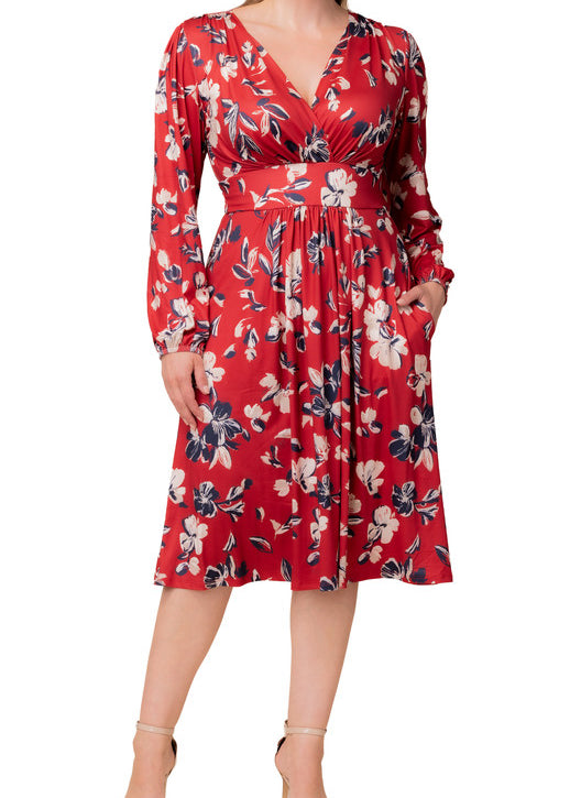 Kiyonna Plus Size Diana Long Sleeve Midi Dress - Red Floral Print Kiyonna Plus Size Diana Long Sleeve Midi Dress - Red Floral Print