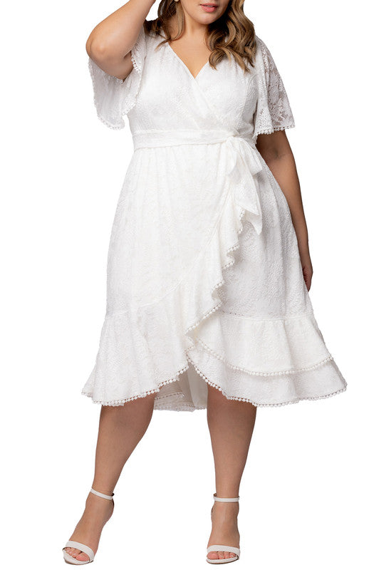 Palermo Lace Faux Wrap Cocktail Dress, White