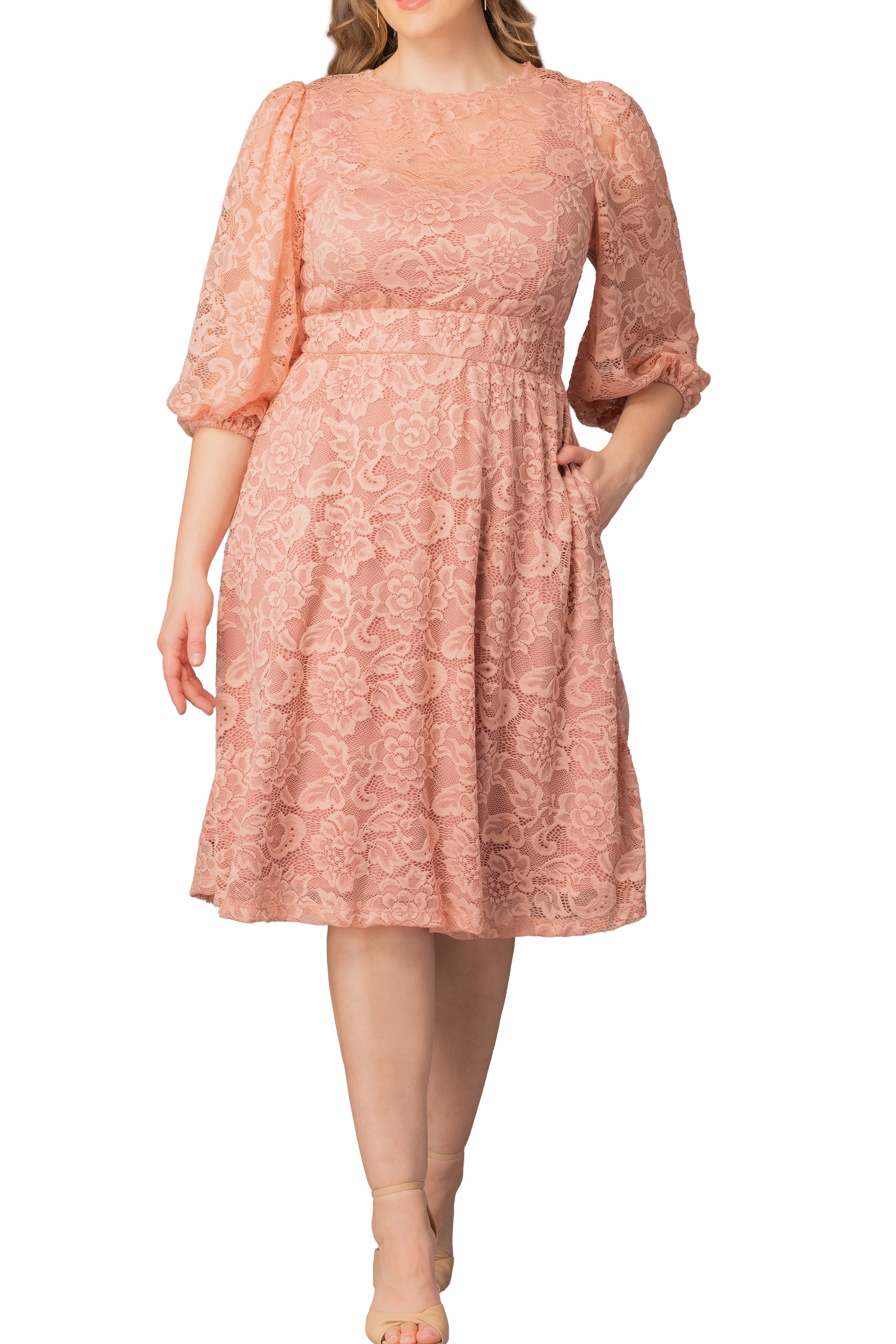 Hepburn Lace Cocktail Dress  -Blush Pink -  Plus