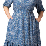 Bailey Square Neck Maxi Dress  -Blue Floral Print -  Plus