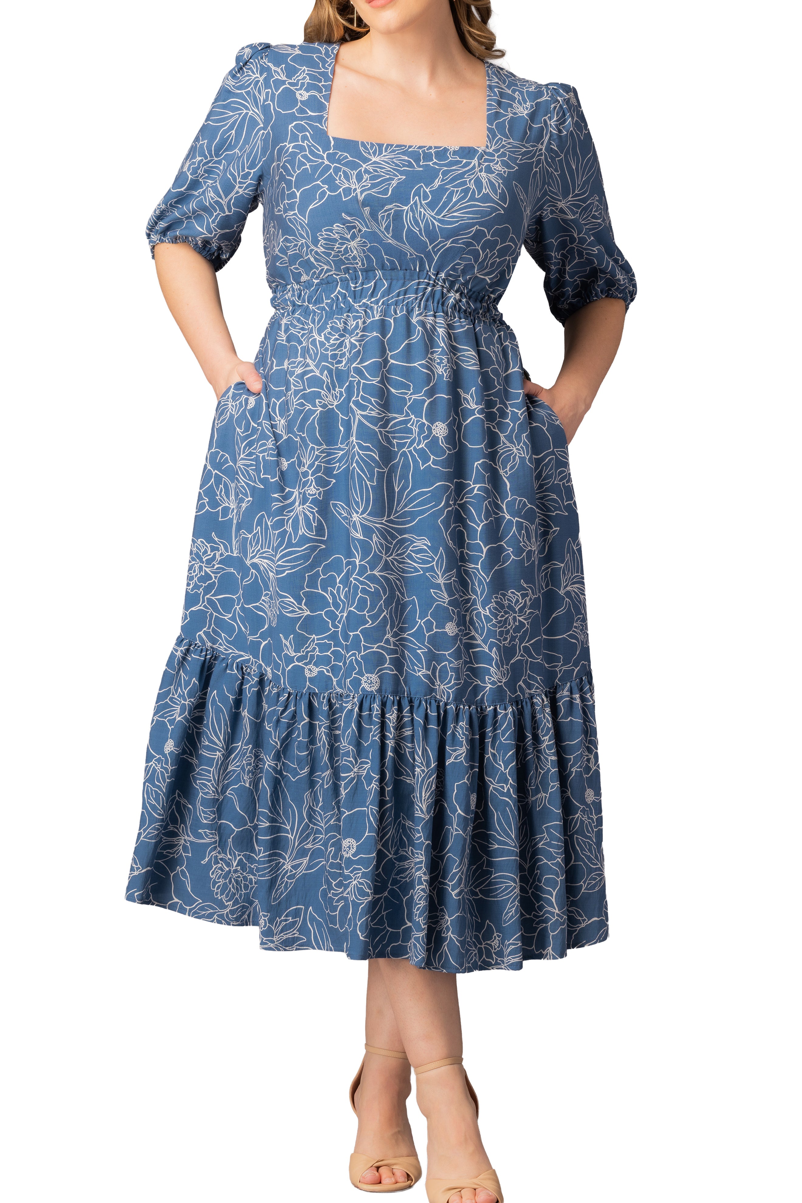 Bailey Square Neck Maxi Dress  -Blue Floral Print -  Plus