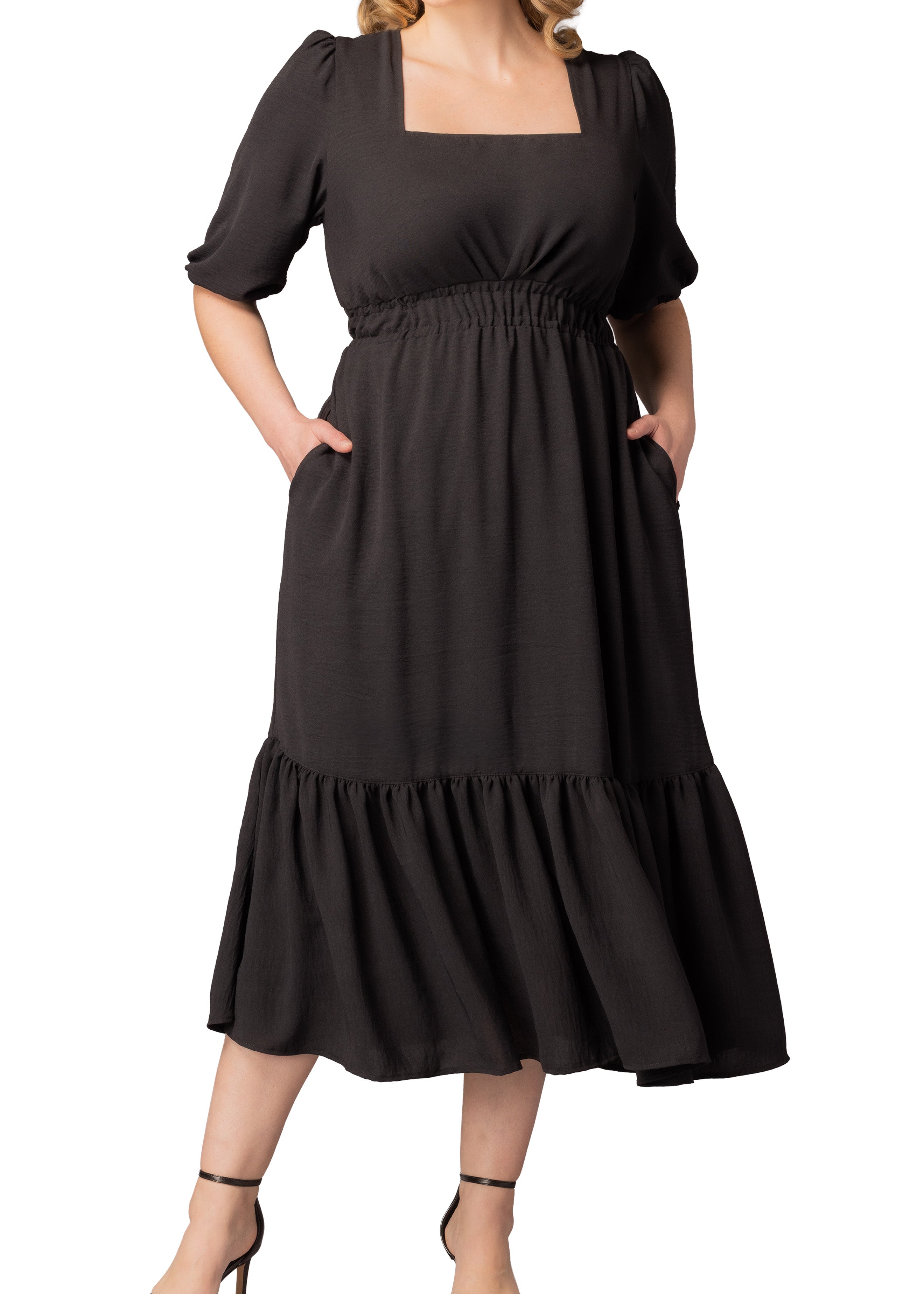 Kiyonna Plus Size Bailey Square Neck Maxi Dress - Black Noir