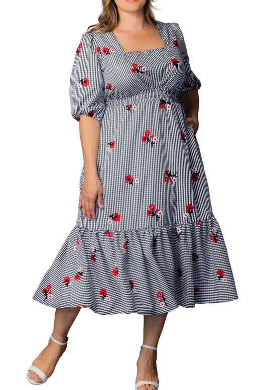 Bailey Square Neck Maxi Dress - Gingham & Florals - Plus