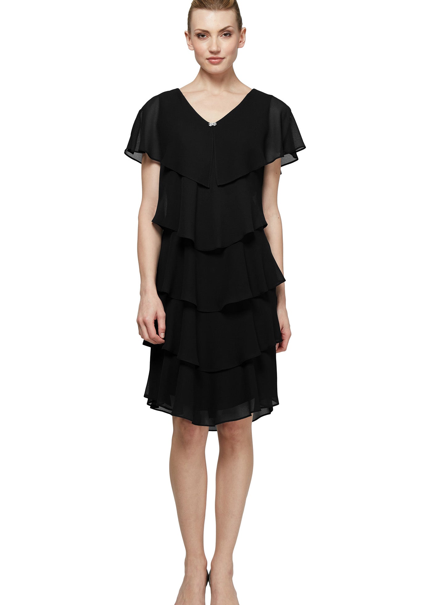Georgette Tiered Cocktail Dress - Black - Petite Black / 8P Georgette Tiered Cocktail Dress - Black - Petite Black / 8P
